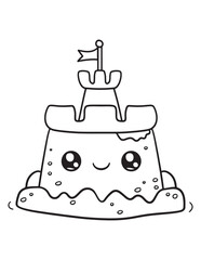 Kawaii Sandcastle with Smiling Face - Beach Coloring Page