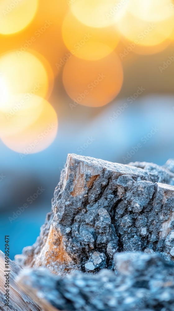 Poster textured tree stump with bokeh lights nature abstract