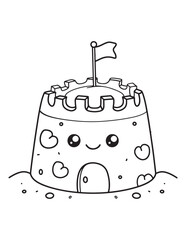 Kawaii Sandcastle with Smiling Face - Beach Coloring Page
