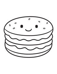 Kawaii Burger with Smiling Face - Cute Fast Food Coloring Page