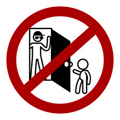"Do not open door for stranger" warning icon/illustration for children