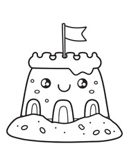 Kawaii Sandcastle with Smiling Face - Beach Coloring Page