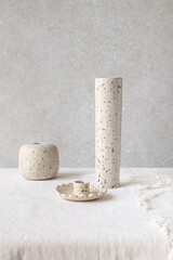 Selection of handmade ceramic pieces, vases, bowls, candleholders, cups and plates