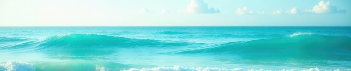 Fototapeta premium Calm turquoise waves, soft brushstrokes, peaceful sky , blue, texture