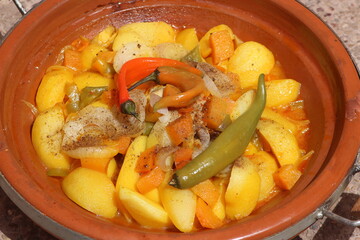 Fresh Tajine with Vegetables Close Up, Traditional Moroccan Food