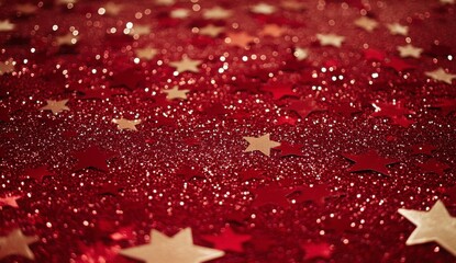 Red Glitter Background With Gold Stars