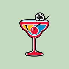 Colorful cocktail vector illustration featuring glass with straw and garnish on white background