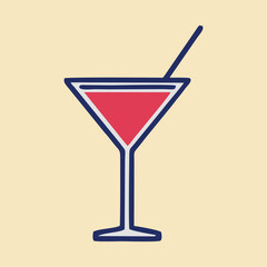 Minimal vector illustration of a cocktail glass with summer drink and decorative elements on white