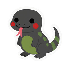 An adorable cartoon of a charming lizard displays its cute design, with a playful tongue sticking out.  The illustration captures its unique markings and a joyful, child-like essence. 