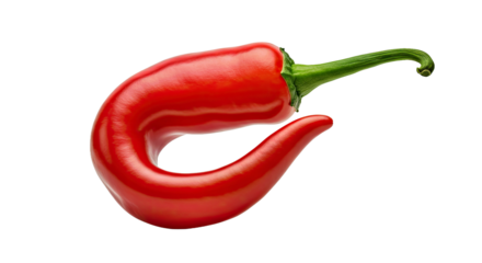 vibrant red chili pepper with glossy surface and curved shape, isolated on transparency background, showcasing its fresh and spicy appearance