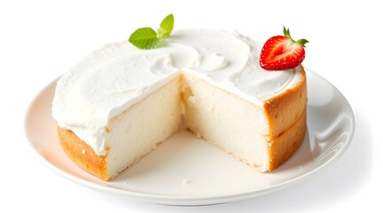 Fluffy Angel Food Cake with Whipped Topping – High-Resolution Isolated Dessert Image for Packaging, Menus, and Food Advertising