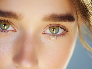 Obraz premium Beautiful green eyes in a close up portrait of a woman emphasizing natural beauty and youthful skin