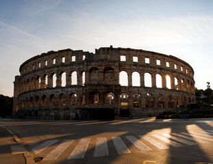 Ancient ruins of the Roman Amphitheatre, Istria peninsula. Pula, Croatia.