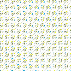 Seamless Floral Pattern Featuring Delicate Green Leaves and Blue Blossoms