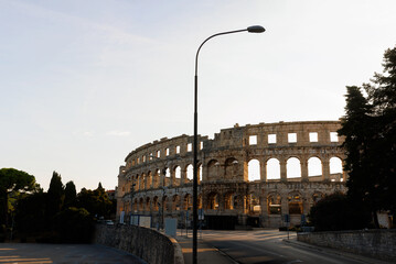 Ancient ruins of the Roman Amphitheatre, Istria peninsula. Pula, Croatia.
