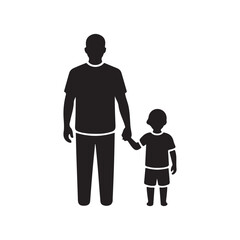  Father and son silhouette illustration showing hand-holding in a bonding gesture, representing family, care, and connection in a minimalistic design.
