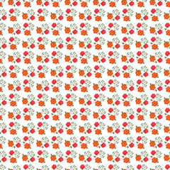 Pattern of Colorful Floral Design With Orange and Red Blooms on White Background