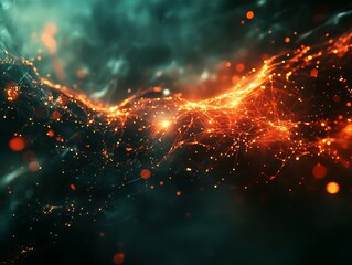 Fiery networks connecting virtual space in an illustration of glowing lines