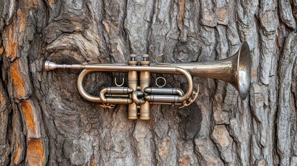 Fototapeta premium Trumpet nestled in tree bark