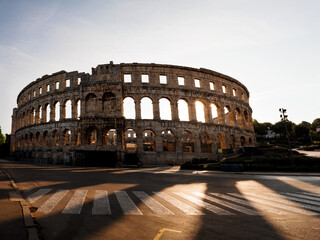 Ancient ruins of the Roman Amphitheatre, Istria peninsula. Pula, Croatia.