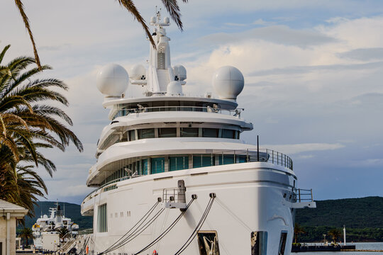 Luxury yacht LUMINOSITY at the berth in Tivat, Montenegro. Unrivaled quality and luxury of the world-famous Benetti shipyard.