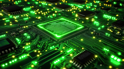 Obraz premium A green electronic board with many small lights on it