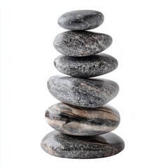 Stack Of Balanced Gray And Black Stones On A White Background