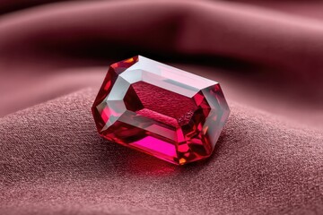 Close-up of a rare red beryl gemstone, featuring its vivid ruby-red color