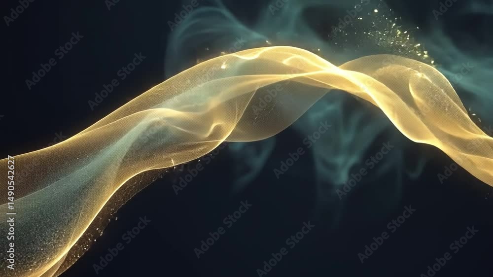 Poster abstract golden wave flowing through dark background elegance and movement with soft glow and partic