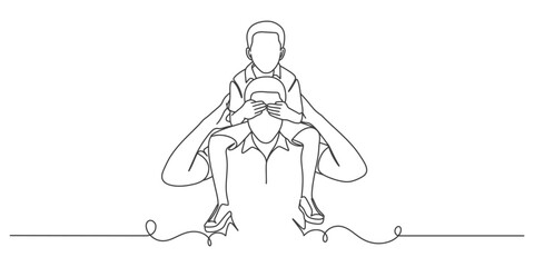 Fathers day line art style vector illustration, father and son line art illustration