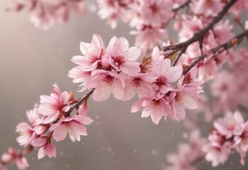 Obraz premium Delicate pink sakura petals drift against a bokeh background of soft-focus blossoms , dreamy, airy