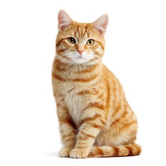 cute ginger cat sitting and looking at the camera ,isolated on white background.