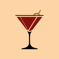 Old-school cocktail drink emblem in retro style with glass silhouette and decorative frame