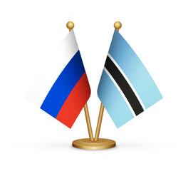 Russia vs Botswana flags mockup 3d illustration. Versus desk flags of Russia and Botswana transparent png