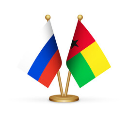 Russia vs Guinea Bissau flags mockup 3d illustration. Versus desk flags of Russia and Guinea Bissau transparent png