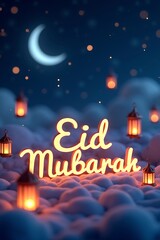 Magical eid mubarak lantern illustration