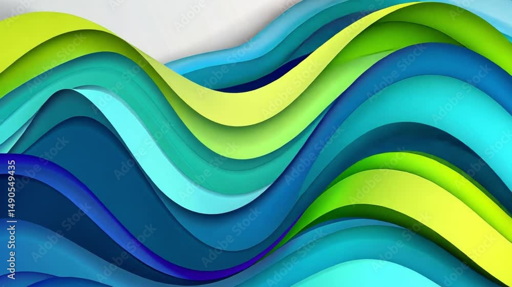Poster vibrant abstract design flowing waves in blue and green with smooth curves, creating tranquil textur