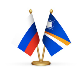 Russia vs Marshall Islands flags mockup 3d illustration. Versus desk flags of Russia and Marshall Islands transparent png