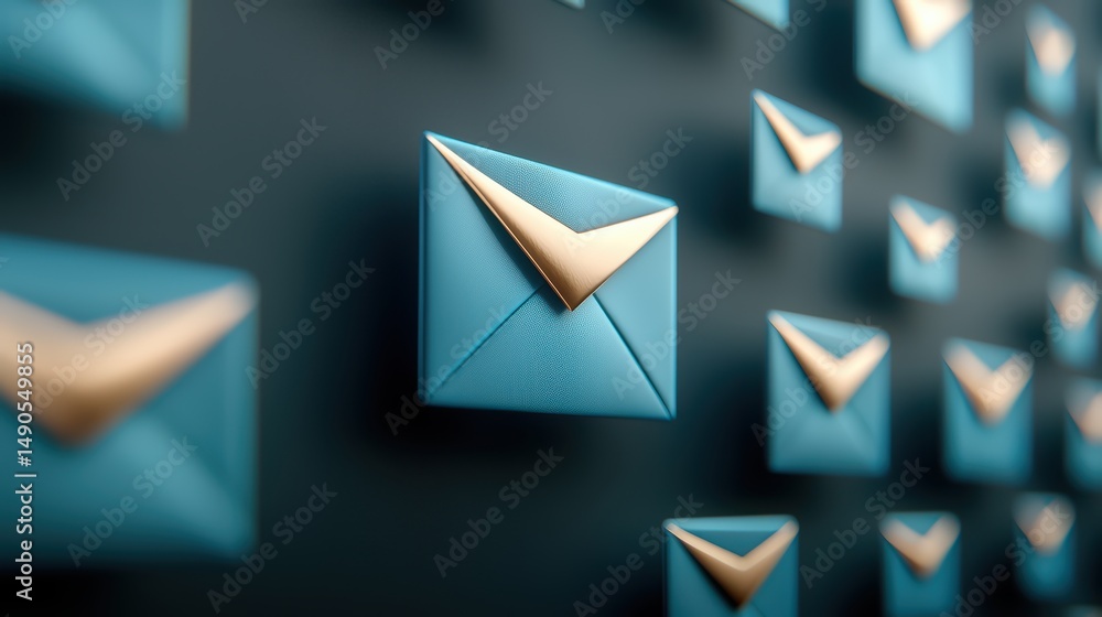 Aufkleber multiple blue and gold envelope icons are arranged in a pattern on a dark surface, symbolizing digit