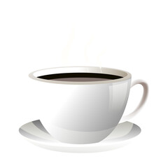 Cup hot coffee with steam rising in the air on transparent background