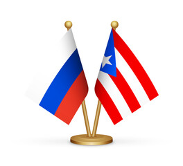 Russia vs Puerto Rico flags mockup 3d illustration. Versus desk flags of Russia and Puerto Rico transparent png