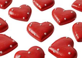 Red hearts with white dots isolated on transparent background