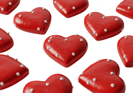Red hearts with white dots isolated on transparent background - Powered by Adobe