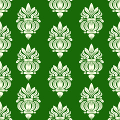 Damask seamless pattern with green leaves, vintage design, vector illustration elegant for textile, wall paper, curtains, cushion cover, rug, scarf, wrapping, upholstery fabric, decoration, interior