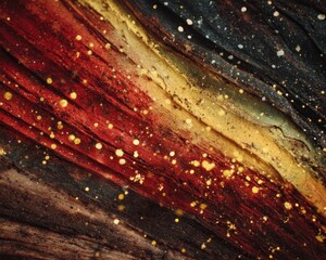 Abstract art with red gold and black colors