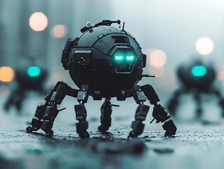 Futuristic spherical robot patrol