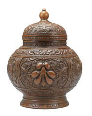 Ancient-style Thai betel nut container isolated on a white background with clean edges