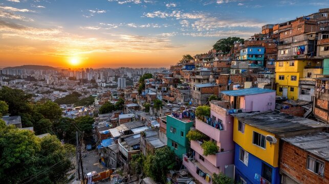 A vibrant and densely packed favela landscape in Brazil