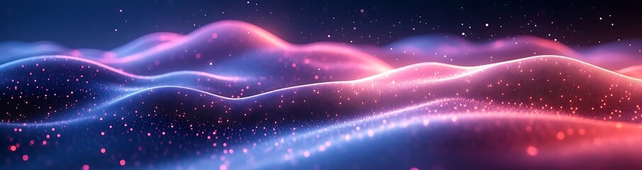 Abstract Cosmic Landscape Pink and Blue Nebula Waves