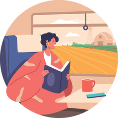 Woman traveling train public transport